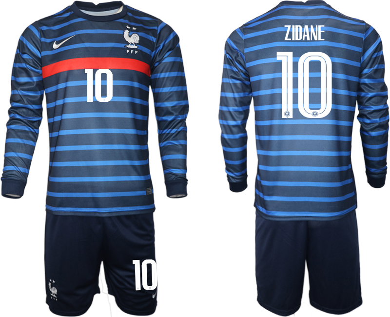 Men 2021 European Cup France home blue Long sleeve #10 Soccer Jersey1